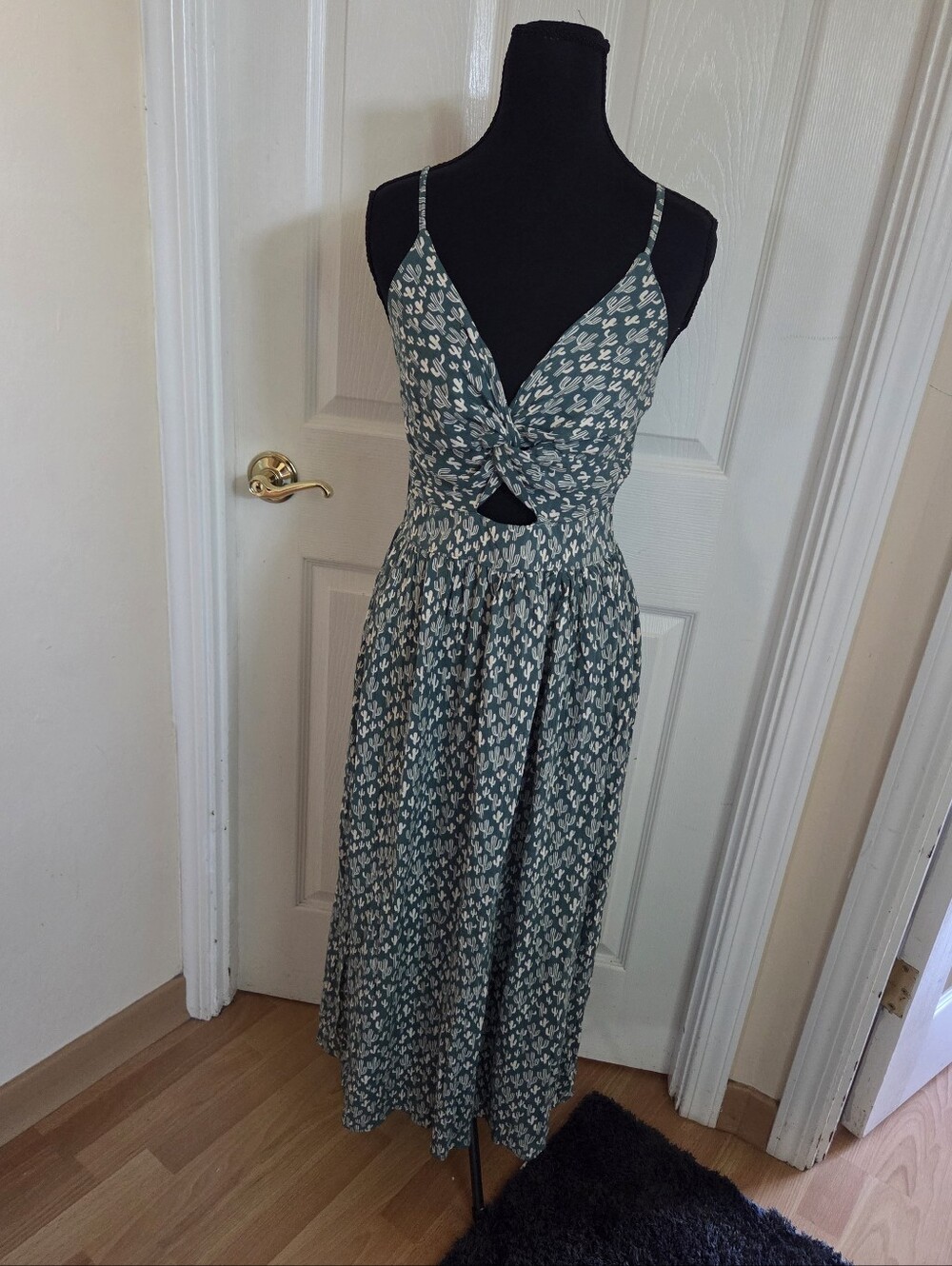 Angie Mint Green Cactus Print Twist-Front Midi Dress Summer Bohemian Western SM